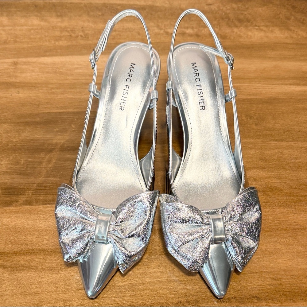 Marc Fisher Metallic Silver Bow Heels - Picture 2 of 11